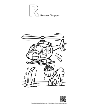 Thumbnail: Emergency Helicopter Extinguishing Wildfire Flames Printable Outline Alphabet R Rescue Chopper