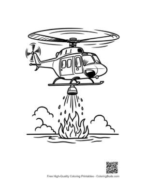 Thumbnail: Firefighting Helicopter Dropping Water on Big Fire Printable