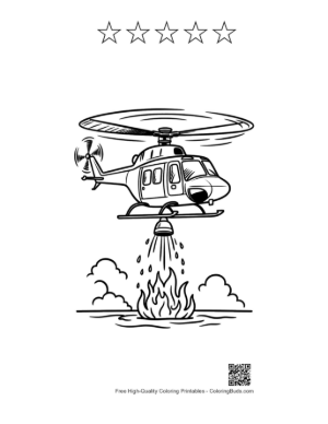 Thumbnail: Firefighting Helicopter Dropping Water on Big Fire Printable and 5 Star Outline