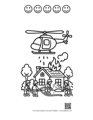 Thumbnail: Firefighting Helicopter Saving a Burning House Printable and 5 Happy Face Outline