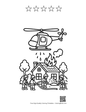 Thumbnail: Firefighting Helicopter Saving a Burning House Printable and 5 Star Outline