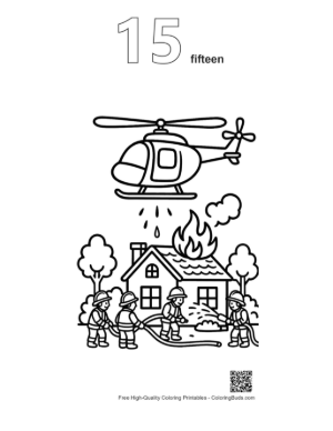 Thumbnail: Firefighting Helicopter Saving a Burning House Printable Outline Number 15