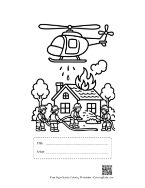 Thumbnail: Firefighting Helicopter Saving a Burning House Printable with Title and Artist Box