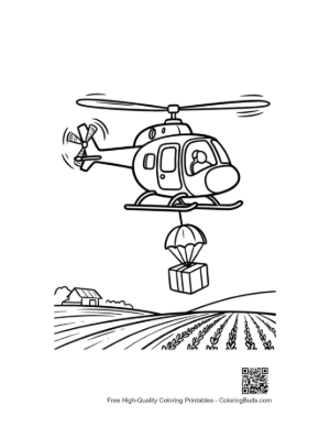 Thumbnail: Helicopter Releasing Parachute Supplies Over Fields Printable