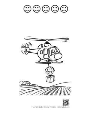 Thumbnail: Helicopter Releasing Parachute Supplies Over Fields Printable and 5 Happy Face Outline