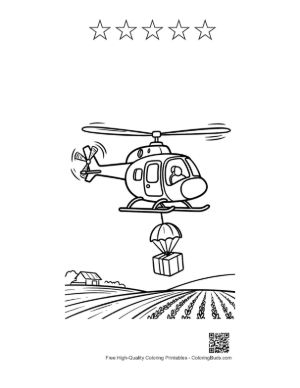 Thumbnail: Helicopter Releasing Parachute Supplies Over Fields Printable and 5 Star Outline