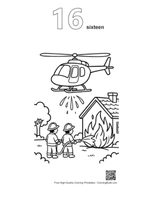 Thumbnail: Rescue Chopper Assisting Firefighters at Home Fire Printable Outline Number 16