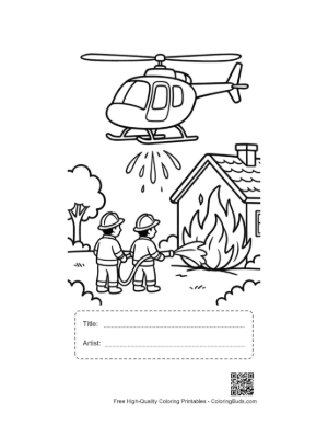 Thumbnail: Rescue Chopper Assisting Firefighters at Home Fire Printable with Title and Artist Box