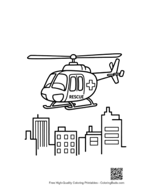 Thumbnail: Rescue Chopper Flying Over the City Skyline Printable
