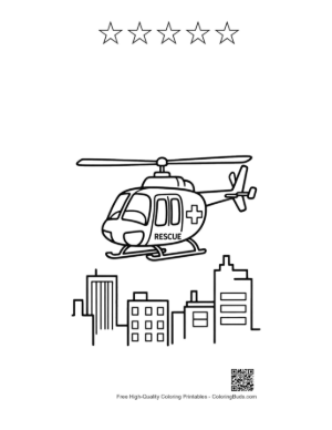 Thumbnail: Rescue Chopper Flying Over the City Skyline Printable and 5 Star Outline