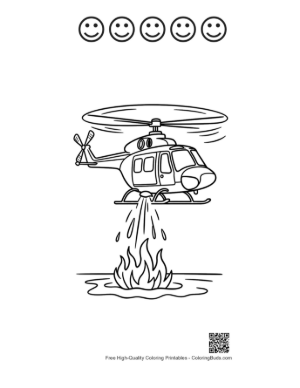 Thumbnail: Rescue Chopper Pouring Water on Intense Fire Printable and 5 Happy Face Outline