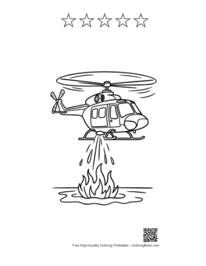 Thumbnail: Rescue Chopper Pouring Water on Intense Fire Printable and 5 Star Outline