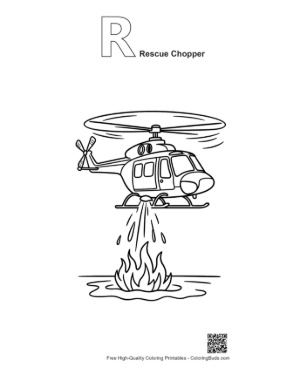 Thumbnail: Rescue Chopper Pouring Water on Intense Fire Printable Outline Alphabet R Rescue Chopper
