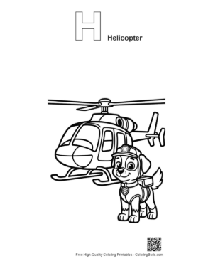 Thumbnail: Small Puppy Guarding the Rescue Helicopter Printable Outline Alphabet H Helicopter