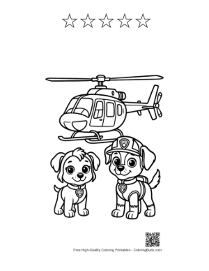 Thumbnail: Two Heroic Rescue Pups and Their Helicopter Printable and 5 Star Outline
