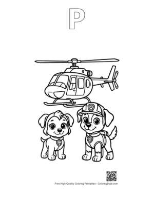Thumbnail: Two Heroic Rescue Pups and Their Helicopter Printable Outline Alphabet P