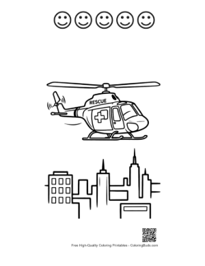 Thumbnail: Urban Rescue Helicopter Patrolling the City Printable and 5 Happy Face Outline