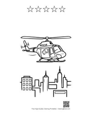 Thumbnail: Urban Rescue Helicopter Patrolling the City Printable and 5 Star Outline