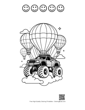 Thumbnail: Aerial Adventure of Monster Truck in Sky Printable and 5 Happy Face Outline