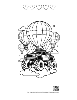 Thumbnail: Aerial Adventure of Monster Truck in Sky Printable and 5 Heart Outline
