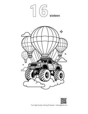 Thumbnail: Aerial Adventure of Monster Truck in Sky Printable Outline Number 16