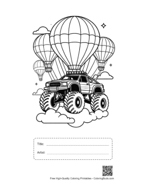 Thumbnail: Aerial Adventure of Monster Truck in Sky Printable with Title and Artist Box