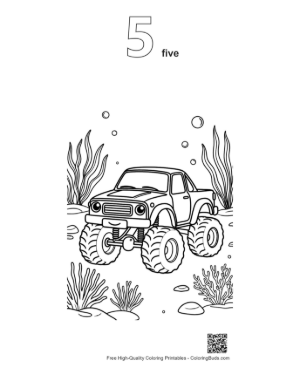 Thumbnail: Aquatic Monster Truck Driving Through Bubbles Printable Outline Number 5