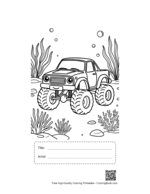 Thumbnail: Aquatic Monster Truck Driving Through Bubbles Printable with Title and Artist Box