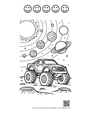 Thumbnail: Big Wheels Truck Driving on Lunar Surface Printable and 5 Happy Face Outline