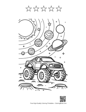 Thumbnail: Big Wheels Truck Driving on Lunar Surface Printable and 5 Star Outline