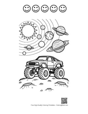Thumbnail: Big Wheels Vehicle Exploring Distant Galaxies Printable and 5 Happy Face Outline