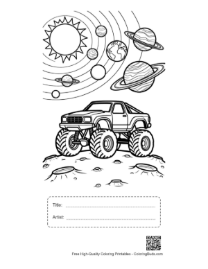 Thumbnail: Big Wheels Vehicle Exploring Distant Galaxies Printable with Title and Artist Box