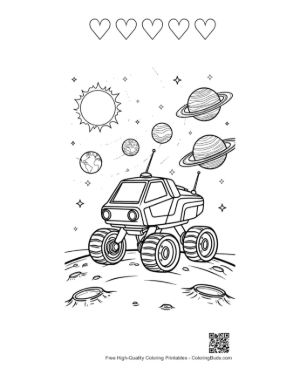Thumbnail: Monster Truck Exploring Outer Space Planets Printable and 5 Heart Outline