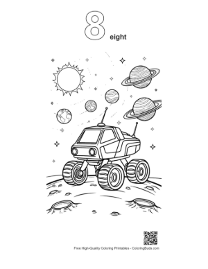 Thumbnail: Monster Truck Exploring Outer Space Planets Printable Outline Number 8