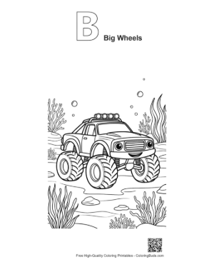 Thumbnail: Monster Truck Exploring Underwater Ocean World Printable Outline Alphabet B Big Wheels
