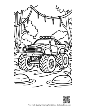 Thumbnail: Monster Truck Navigating Tropical Jungle Vines Printable