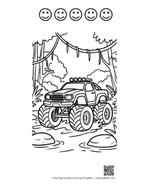 Thumbnail: Monster Truck Navigating Tropical Jungle Vines Printable and 5 Happy Face Outline