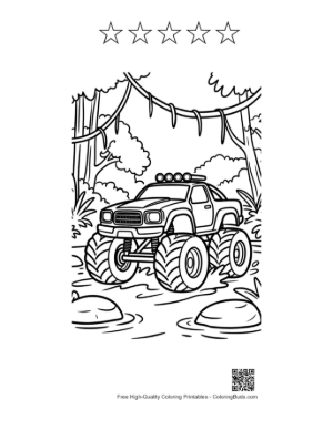 Thumbnail: Monster Truck Navigating Tropical Jungle Vines Printable and 5 Star Outline