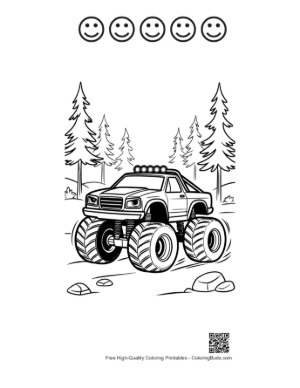 Thumbnail: Monster Truck Parked in Peaceful Forest Clearing Printable and 5 Happy Face Outline