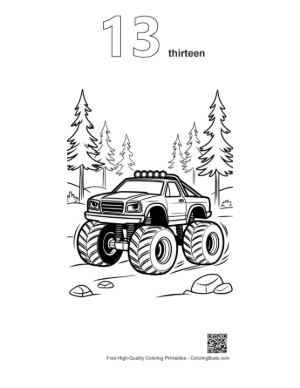 Thumbnail: Monster Truck Parked in Peaceful Forest Clearing Printable Outline Number 13