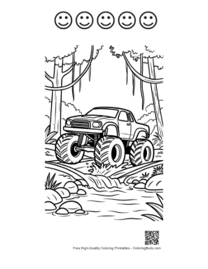 Thumbnail: Off-Road Big Wheels Truck in Rainforest Printable and 5 Happy Face Outline