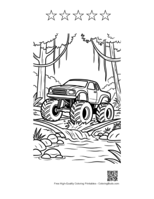 Thumbnail: Off-Road Big Wheels Truck in Rainforest Printable and 5 Star Outline