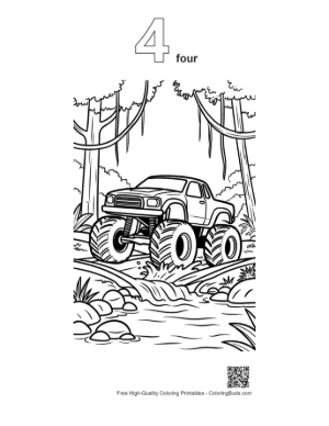 Thumbnail: Off-Road Big Wheels Truck in Rainforest Printable Outline Number 4