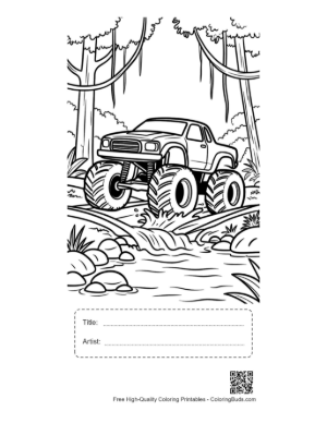 Thumbnail: Off-Road Big Wheels Truck in Rainforest Printable with Title and Artist Box