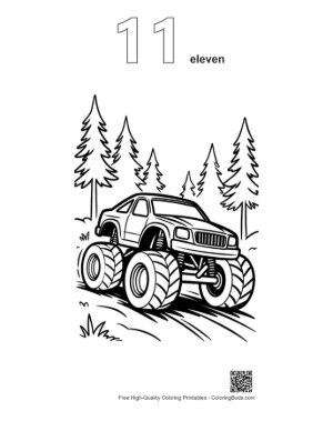 Thumbnail: Off-Road Big Wheels Truck in Winter Woods Printable Outline Number 11