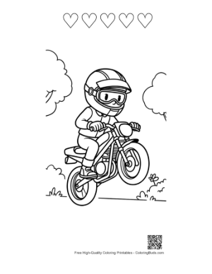 Thumbnail: Action Boy Jumping with Sport Motorcycle Coloring Page Printable and 5 Heart Outline