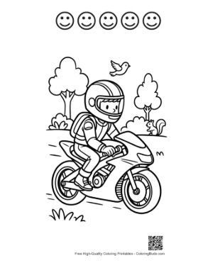 Thumbnail: Boy Motocross Rider on Sport Street Bike Coloring Page Printable and 5 Happy Face Outline