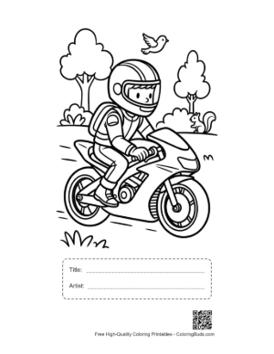 Thumbnail: Boy Motocross Rider on Sport Street Bike Coloring Page Printable with Title and Artist Box