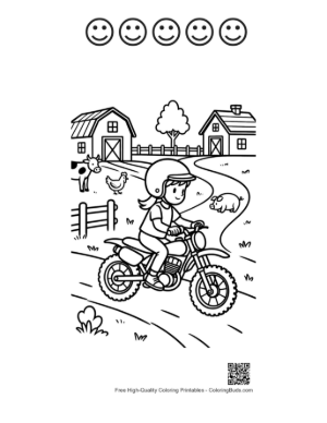 Thumbnail: Boy Riding Dirt Bike Through Farm Pasture Printable and 5 Happy Face Outline