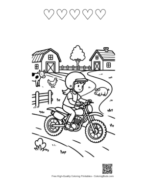 Thumbnail: Boy Riding Dirt Bike Through Farm Pasture Printable and 5 Heart Outline